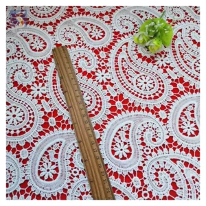 YX2435-1 2025 Best Selling Polyester Embroidered Water-Soluble Milk Lace Fabric Swiss Wedding Paisley Lace Fabric 15 Yards...