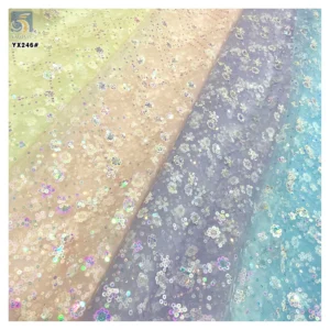 YX246 Fantasy Glitter 3mm 5mm Sequin Plaid Polyester Tulle Fabric Two Tone Color Changing Sequin Embroidered Fabric...