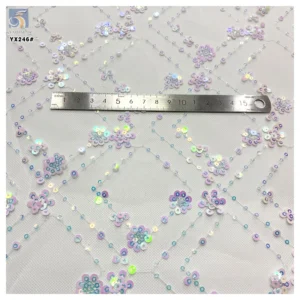 YX246 Fantasy Glitter 3mm 5mm Sequin Plaid Polyester Tulle Fabric Two Tone Color Changing Sequin Embroidered Fabric...