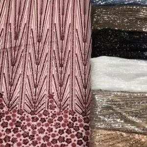 YX2494 Reasonable Price Indian African Wine Red Sequined Lace Fabric With Beads and Sequin Embroidery Lace Fabric Per Meter...