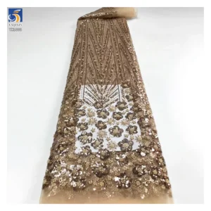 YX2494 Reasonable Price Indian African Wine Red Sequined Lace Fabric With Beads and Sequin Embroidery Lace Fabric Per Meter...