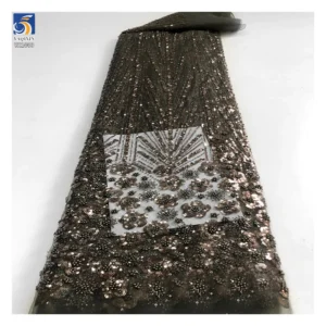 YX2494 Reasonable Price Indian African Wine Red Sequined Lace Fabric With Beads and Sequin Embroidery Lace Fabric Per Meter...