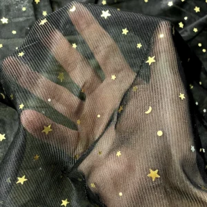YX252 Luxurious New Design 100%Polyester Rib Knitted Glitter Lurex Fabric With Star and Moon Sequin Embroidery - 100%...