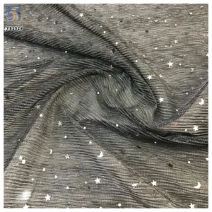 YX252 Luxurious New Design 100%Polyester Rib Knitted Glitter Lurex Fabric With Star and Moon Sequin Embroidery - 100%...