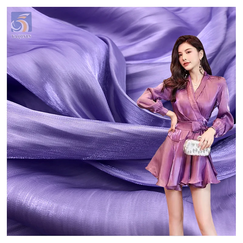YX2526 Reasonable Price Solid 100% Polyester Soft Shiny Glossy Wrinkle Organza Fabric for Making Dress - 100% Polyester, 50...