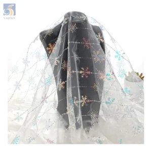 YX2537 OEM&ODM Price Embroidery Tulle Sequin Fabric Beautiful Design Snowflake Glitter Sequin Mesh Fabric for Christmas...