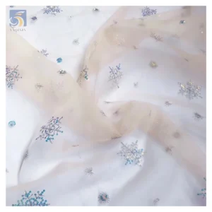YX2538 Stock Christmas American Fancy Tulle Wholesale Yards Embroidery Snowflake Sequin Fabric Mesh Glitter Sparkle Fabric...
