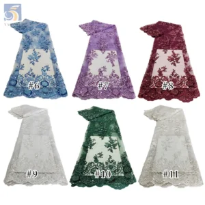 YX2583 Modern Novel Design Low Price Royal Blue Lace Fabric Bead Sequin Blue Embroidered Lace Fabric 5 Yards - 100%...