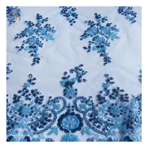 YX2583 Modern Novel Design Low Price Royal Blue Lace Fabric Bead Sequin Blue Embroidered Lace Fabric 5 Yards - 100%...