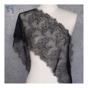 YX2633 Custom Wholesale Price African Lace Fabric Bridal 2024 New Polyester Eyelash Lace Fabric Knitted 3M*22CM - 100%...