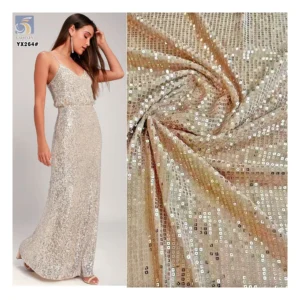 YX264 Luxurious Embroidery 100% Polyester 300gsm 5mm Square Gold Sequin Velvet Fabric - 100% Polyester, 300 gsm, 140 CM...