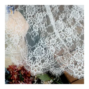 YX2642 Chinese OEM Wholesale Price White Lace Fabric Embroidery by the Pieces 1.5M*3M Eyelash Lace Fabric Textile - 100%...