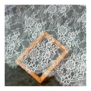 YX2642 Chinese OEM Wholesale Price White Lace Fabric Embroidery by the Pieces 1.5M*3M Eyelash Lace Fabric Textile - 100%...
