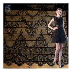 YX2643 3M*1.5M Hot Sale Wholesale Price Cheap Black Chantilly Lace Fabric Fashion Lace Dress Eyelash Lace Fabric - 100%...