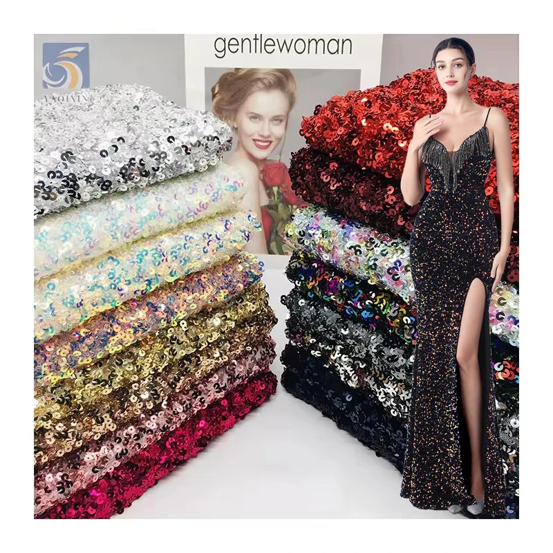 YX2644-1 Wholesale Good Price Sequined Fabric Dense 5mm Sparkling Multi Color Four Way Stretch Sequin Fabric - Polyester...