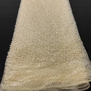 YX2655-1 2025 New Arrival White Bridal Lace Wedding Fabric Embroidery Silver White 3D Beaded Lace Pearl Fabric - 100%...