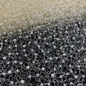 YX2655-1 2025 New Arrival White Bridal Lace Wedding Fabric Embroidery Silver White 3D Beaded Lace Pearl Fabric - 100%...