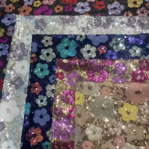YX268 High-end 500gsm Flower Multicolor Heavyweight Embroidery Sequin Fabric for Clothing - 100% Polyester, 500 gsm, 135 CM...