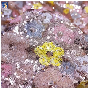 YX268 High-end 500gsm Flower Multicolor Heavyweight Embroidery Sequin Fabric for Clothing - 100% Polyester, 500 gsm, 135 CM...