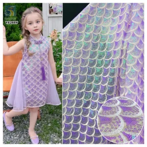 YX269 Beautifully Customized Polyester Lace Tulle Fish Scale Design Colorful Gradient Sequins Embroidered Lace Fabric for...