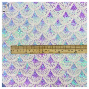 YX269 Beautifully Customized Polyester Lace Tulle Fish Scale Design Colorful Gradient Sequins Embroidered Lace Fabric for...
