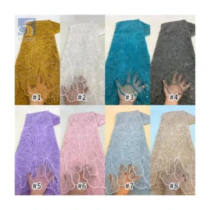 YX2703 2025 New Fashion Lace Fabric for Woman Big Flowers Embroidery Lace Fabric With Sequins - 100% Polyester, 260 G, 152...