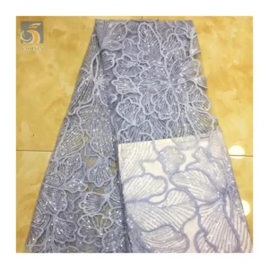 YX2703 2025 New Fashion Lace Fabric for Woman Big Flowers Embroidery Lace Fabric With Sequins - 100% Polyester, 260 G, 152...