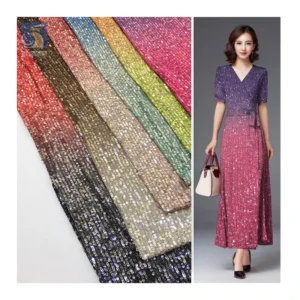 YX2704 Premium Iridescent Gradient Ombre Sequin Fabric Wholesale Stretch Mesh Shiny Sequin Fabric - Polyester, Metallic, 220...