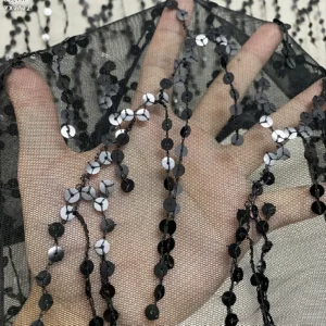 YX2722 Guangzhou Wholesale 7mm Tassel Sequin Embroidery Mesh Lace Fabric for Belly Dance Skirt - 100% Polyester, 级, 152 CM...