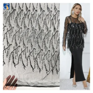 YX2722 Guangzhou Wholesale 7mm Tassel Sequin Embroidery Mesh Lace Fabric for Belly Dance Skirt - 100% Polyester, 级, 152 CM...