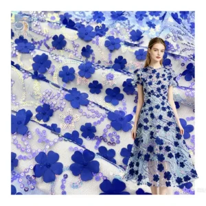 YX2730 2025 Latest Fashion Design Tulle Lace for Bridal Laser Embroidered 3D Flower Lace Fabric With Sequins - 100%...