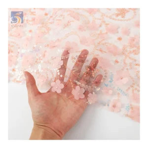 YX2730 2025 Latest Fashion Design Tulle Lace for Bridal Laser Embroidered 3D Flower Lace Fabric With Sequins - 100%...