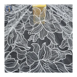 YX2736 Full Custom Lotus Pattern Design 2025 Pure White 100 Polyester Milk Silk Embroidery Mesh Tulle Fabric - 100%...