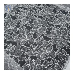 YX2736 Full Custom Lotus Pattern Design 2025 Pure White 100 Polyester Milk Silk Embroidery Mesh Tulle Fabric - 100%...