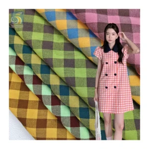 YX2740 High Quality Tear-Resistant 50 Polyester 50 Cotton Fabric Blend Yarn Dyed Checkered Square Fabric for Dress...