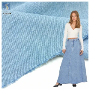 YX276 Light Blue Color Denim Premium 340gsm 100% Cotton Washed 10*10 Thick Denim Fabrics for Clothing - 100% Cotton, 340...
