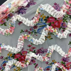 YX278 New Design China 100% Polyester Colorful Digital Printed Mesh Embroidery Pleated Ruffle Tulle Fabric for Tutu - 100%...