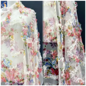 YX278 New Design China 100% Polyester Colorful Digital Printed Mesh Embroidery Pleated Ruffle Tulle Fabric for Tutu - 100%...