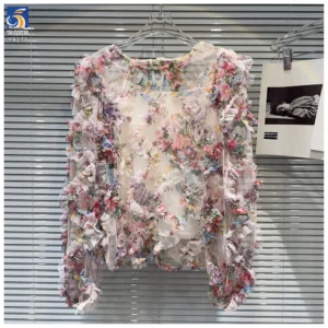 YX278 New Design China 100% Polyester Colorful Digital Printed Mesh Embroidery Pleated Ruffle Tulle Fabric for Tutu - 100%...