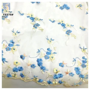 YX279 Latest Multi-Color 100% Polyester Florals Daisy Chrysanthemum Mesh Embroidered Fabric - 100% Polyester, 100 gsm, 140...