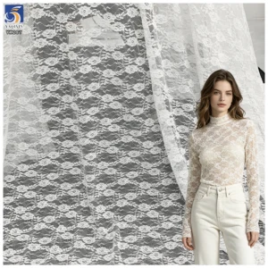 YX287 2025 Fashion Women's White Lace Stockings Underwear Spandex Nylon Floral White Stretch Lace Jacquard Fabric - 100%...