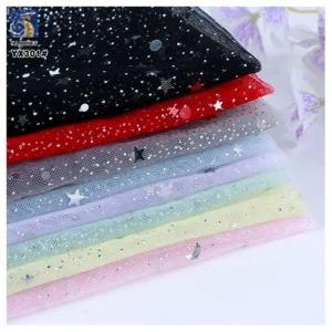 YX301 New Arrivals Star Sequins Embroidery Soft Tulle Moon Star Sequined Mesh Tulle Fabric Skirt Women's Clothing Fabric...
