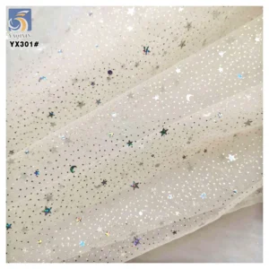 YX301 New Arrivals Star Sequins Embroidery Soft Tulle Moon Star Sequined Mesh Tulle Fabric Skirt Women's Clothing Fabric...