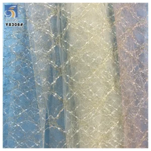 YX306 Wholesale Ready-made Gold and Silver Yarn Jacquard Mesh Fabric for Lace Decoration - 100% Polyester, 30 gsm, 160 CM...