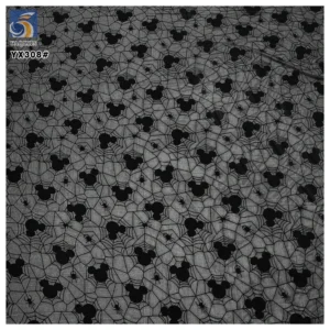 YX308 2025 Cartoon American Spider Web Mouse Pattern Tulle Fabric Soft Flocked Stretch Mesh Pure Black Fabric - 100%...