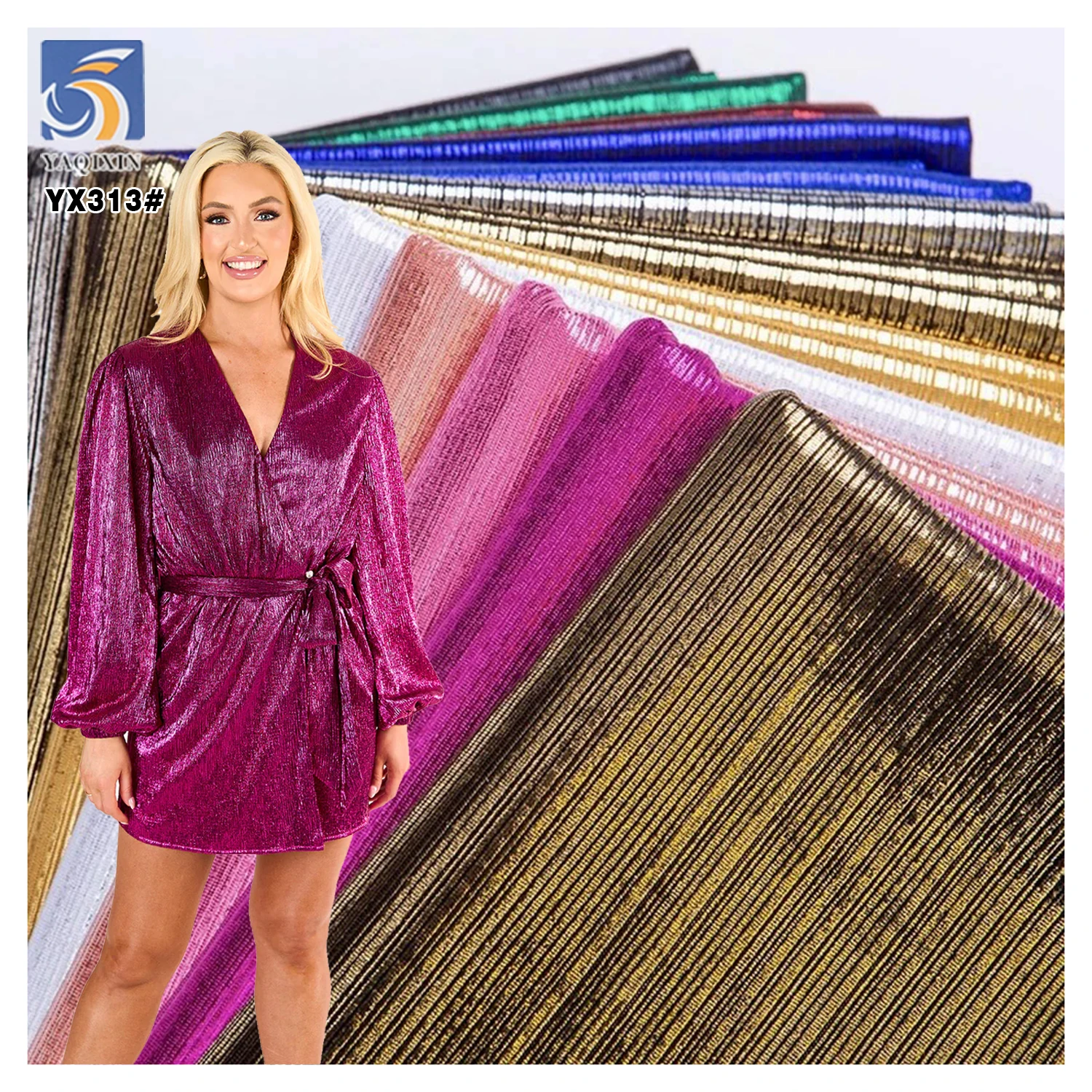 YX313 95 Polyester 5 Spandex Stretch Jacquard Knitted Stripes Fabric Fashion Beauty Skirts Lurex Moonlight Knit Fabric...