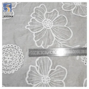 YX324 Wholesale Handmade Hollow Polyester Chiffon Embroidered Lace Fabric Floral White Embroidered Chiffon Fabric - 100%...