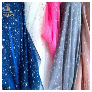 YX330 Fashion Silver Foil Print Crinkle Organza Fabric for Accessories Toy Fabric Scarf Dress Fabric Ready-made Samples...