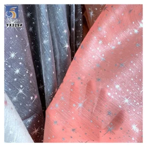 YX330 Fashion Silver Foil Print Crinkle Organza Fabric for Accessories Toy Fabric Scarf Dress Fabric Ready-made Samples...