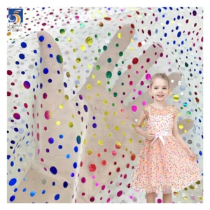 YX334 New Arrivals Polyester Foil Printing Mesh Colored Large and Small Dots Tulle Fabric Ballet Skirt Girls Tutu Fabric...
